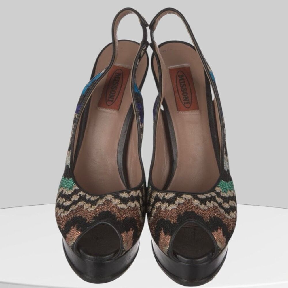 Missoni Sling Back Platform Patterned Open Toe He… - image 3